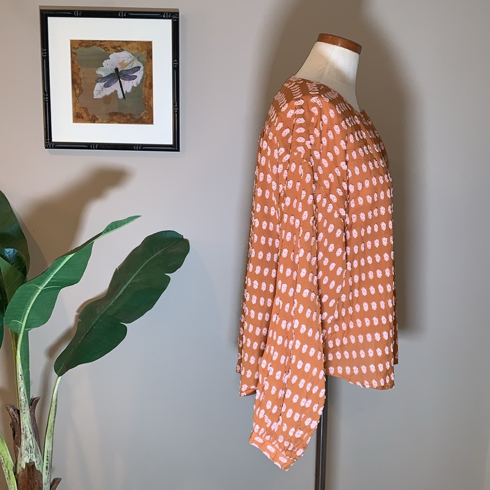 Anthropologie Rust Orange Printed Peasant Blouse - Picture 5 of 16